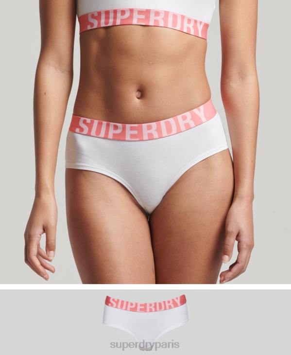 Superdry femmes slip taille basse en coton bio avec grand logo D64Z6567 vêtements blanc