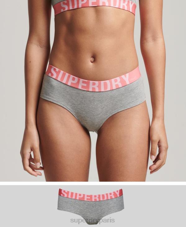 Superdry femmes slip taille basse en coton bio avec grand logo D64Z6568 vêtements gris clair