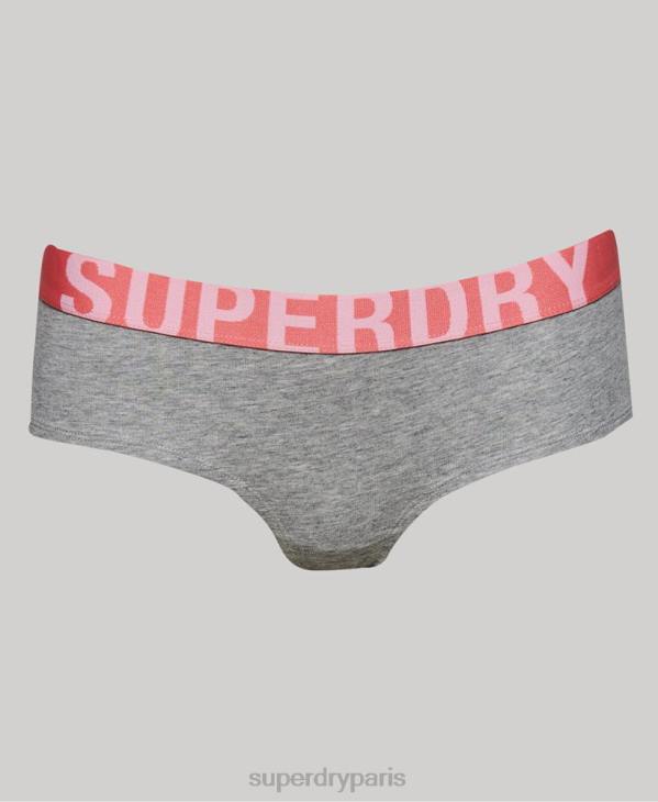 Superdry femmes slip taille basse en coton bio avec grand logo D64Z6568 vêtements gris clair