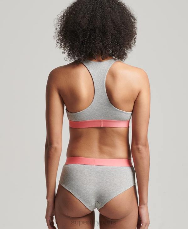 Superdry femmes slip taille basse en coton bio avec grand logo D64Z6568 vêtements gris clair