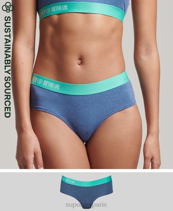 Superdry femmes slip taille basse en coton bio à logo décalé D64Z6560 vêtements bleu