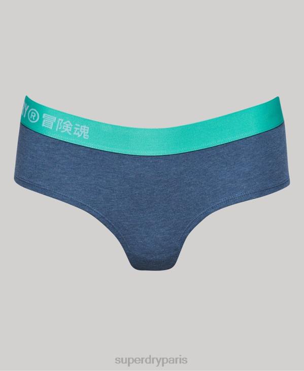 Superdry femmes slip taille basse en coton bio à logo décalé D64Z6560 vêtements bleu