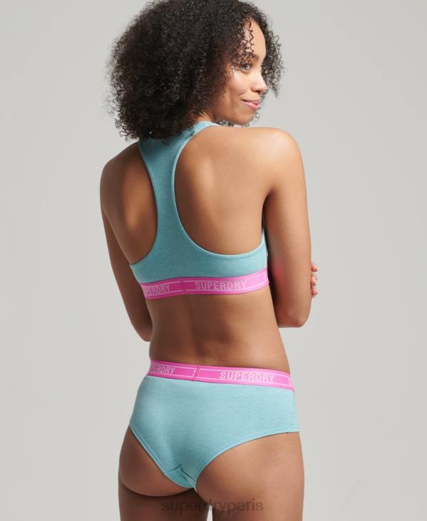 Superdry femmes slip taille basse en coton bio à logos multiples D64Z6551 vêtements bleu
