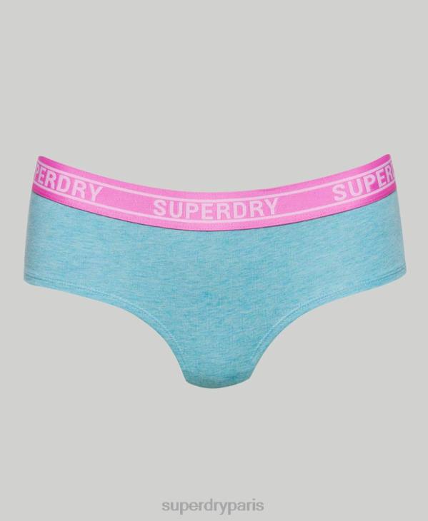 Superdry femmes slip taille basse en coton bio à logos multiples D64Z6551 vêtements bleu