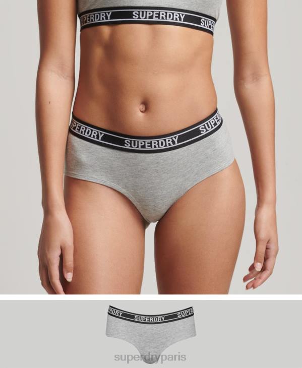 Superdry femmes slip taille basse en coton bio à logos multiples D64Z6558 vêtements gris clair