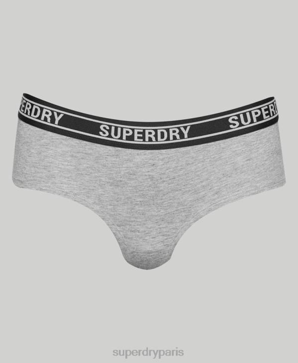 Superdry femmes slip taille basse en coton bio à logos multiples D64Z6558 vêtements gris clair