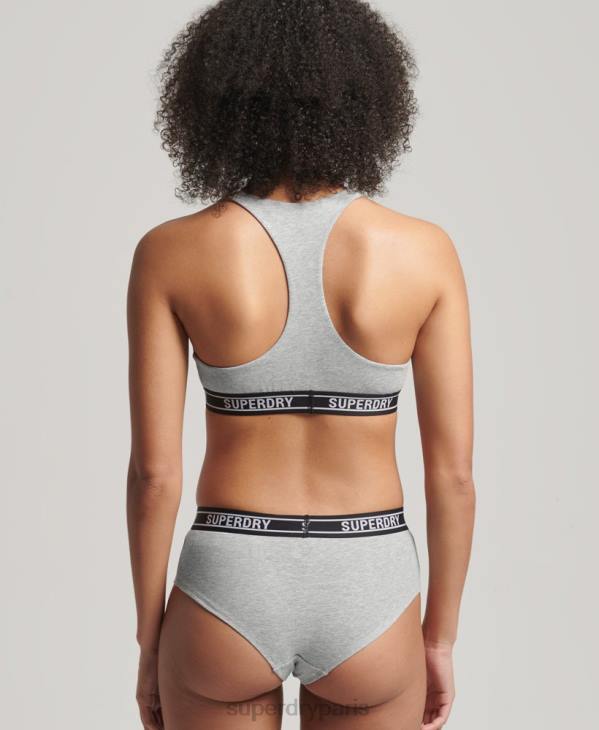 Superdry femmes slip taille basse en coton bio à logos multiples D64Z6558 vêtements gris clair