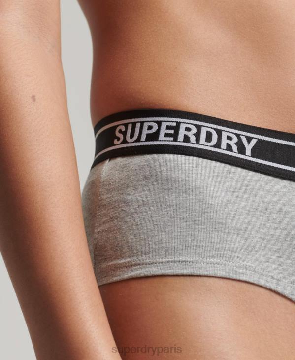 Superdry femmes slip taille basse en coton bio à logos multiples D64Z6558 vêtements gris clair