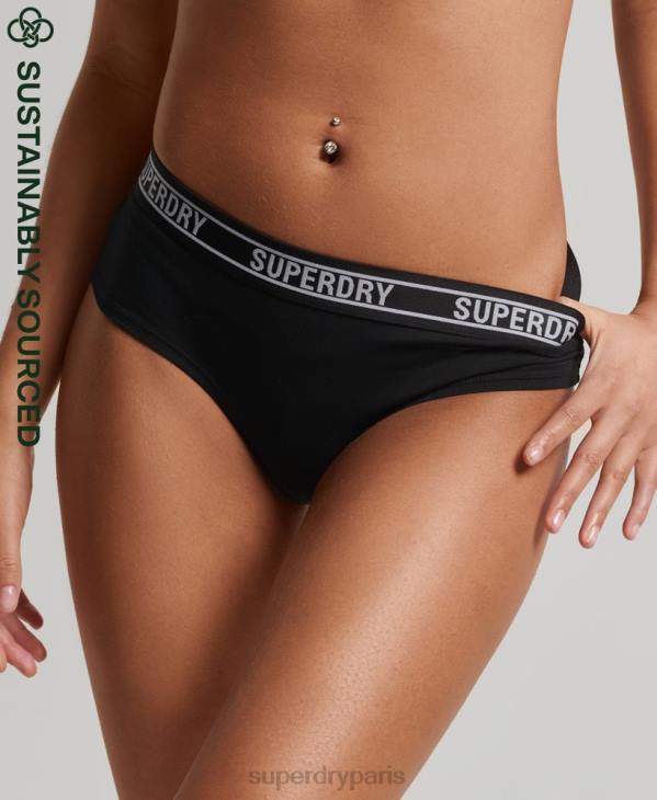Superdry femmes slip taille basse en coton bio à logos multiples D64Z6648 vêtements noir