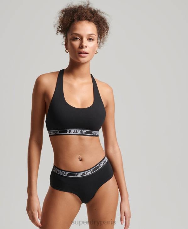 Superdry femmes slip taille basse en coton bio à logos multiples D64Z6648 vêtements noir