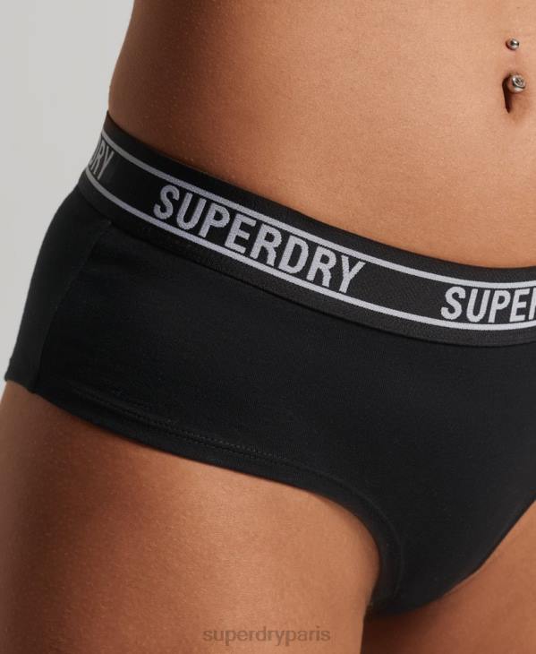 Superdry femmes slip taille basse en coton bio à logos multiples D64Z6648 vêtements noir