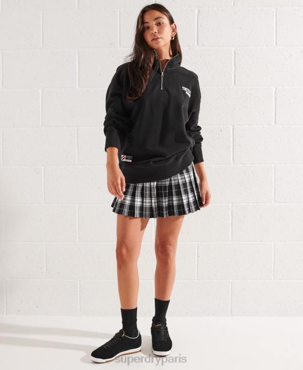 Superdry femmes city ​​college haut de survêtement demi-zip oversize D64Z3345 vêtements noir