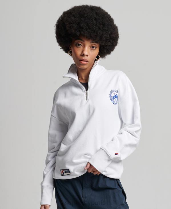 Superdry femmes city ​​college haut de survêtement demi-zip oversize D64Z5807 vêtements blanc