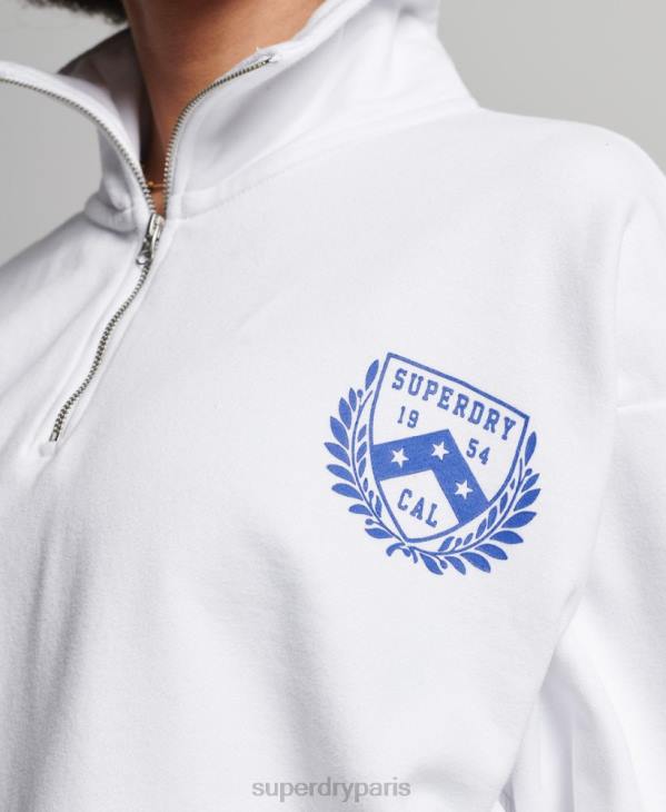 Superdry femmes city ​​college haut de survêtement demi-zip oversize D64Z5807 vêtements blanc