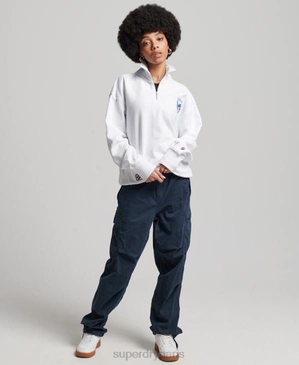 Superdry femmes city ​​college haut de survêtement demi-zip oversize D64Z5807 vêtements blanc