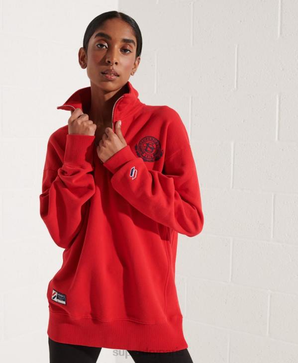 Superdry femmes city ​​college haut de survêtement demi-zip oversize D64Z5959 vêtements rouge