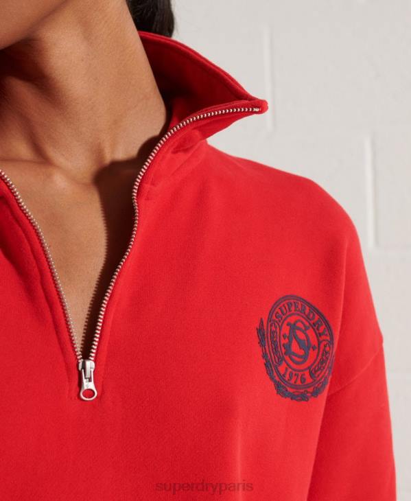 Superdry femmes city ​​college haut de survêtement demi-zip oversize D64Z5959 vêtements rouge