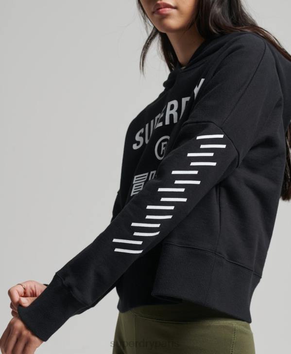 Superdry femmes code core sport sweat à capuche crop D64Z5862 vêtements noir