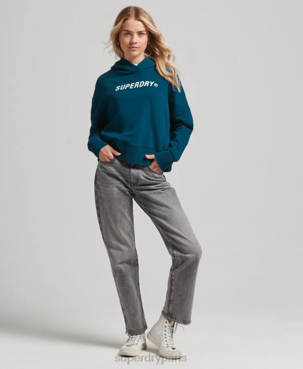 Superdry femmes code core sport sweat à capuche crop D64Z6129 vêtements bleu