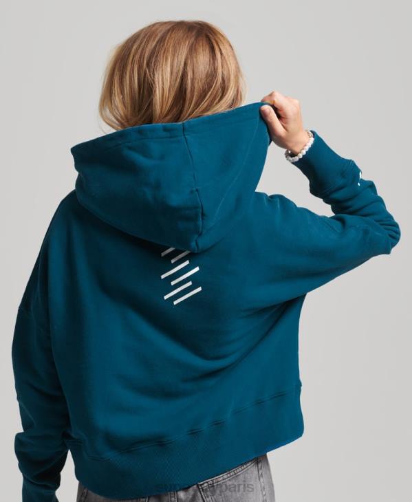 Superdry femmes code core sport sweat à capuche crop D64Z6129 vêtements bleu