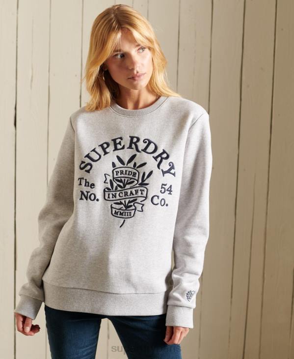Superdry femmes fierté de l'équipage de l'artisanat sweat-shirt D64Z6102 vêtements gris clair