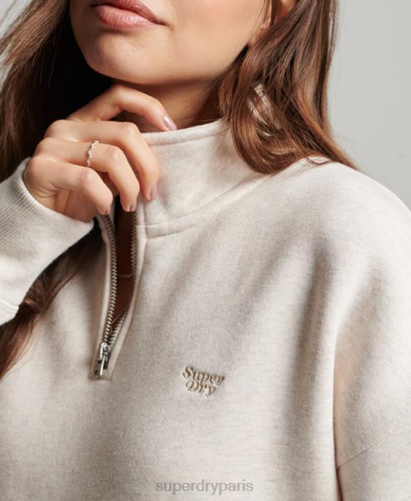 Superdry femmes haut col tunisien à logo brodé D64Z3465 vêtements crème