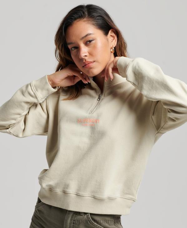 Superdry femmes haut de survêtement core sport à demi-zip D64Z3327 vêtements beige