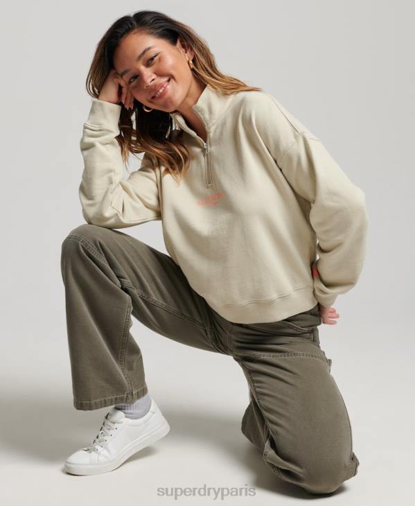 Superdry femmes haut de survêtement core sport à demi-zip D64Z3327 vêtements beige