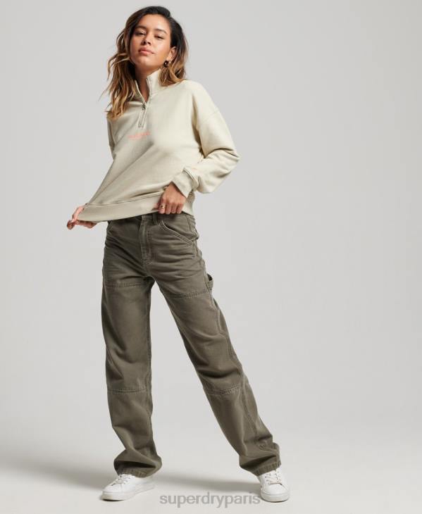 Superdry femmes haut de survêtement core sport à demi-zip D64Z3327 vêtements beige
