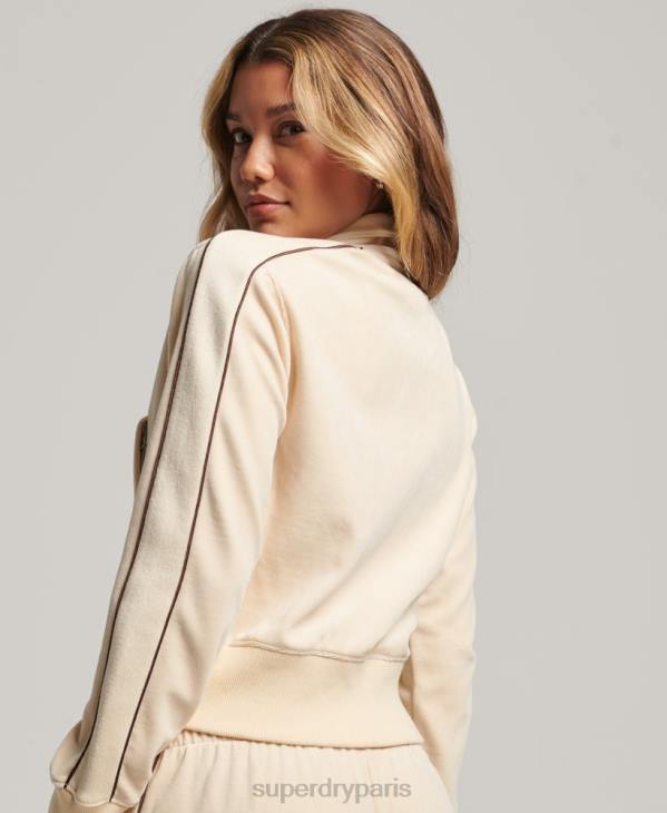 Superdry femmes haut de survêtement en velours à logo code s D64Z6068 vêtements crème