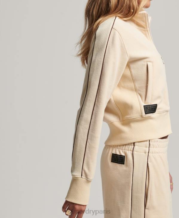 Superdry femmes haut de survêtement en velours à logo code s D64Z6068 vêtements crème