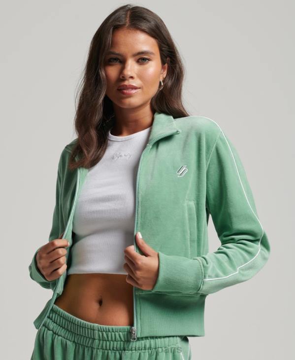 Superdry femmes haut de survêtement en velours à logo code s D64Z6069 vêtements vert