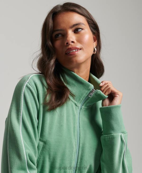 Superdry femmes haut de survêtement en velours à logo code s D64Z6069 vêtements vert