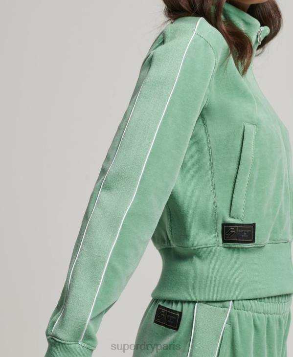 Superdry femmes haut de survêtement en velours à logo code s D64Z6069 vêtements vert