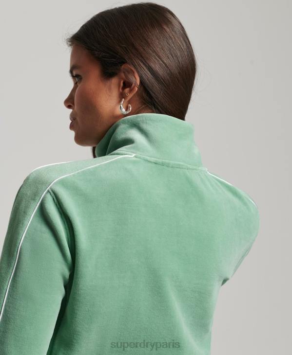 Superdry femmes haut de survêtement en velours à logo code s D64Z6069 vêtements vert