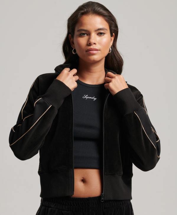 Superdry femmes haut de survêtement en velours à logo code s D64Z6091 vêtements noir