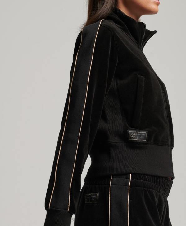 Superdry femmes haut de survêtement en velours à logo code s D64Z6091 vêtements noir