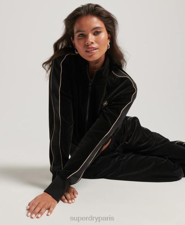 Superdry femmes haut de survêtement en velours à logo code s D64Z6091 vêtements noir