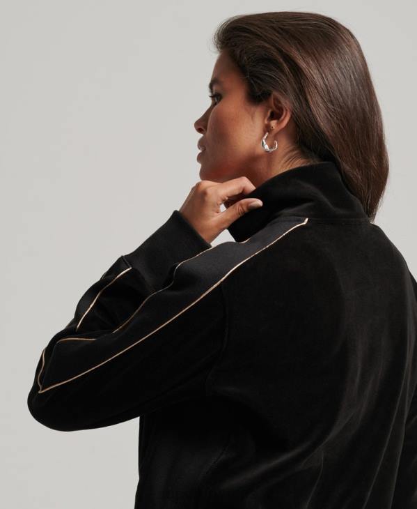 Superdry femmes haut de survêtement en velours à logo code s D64Z6091 vêtements noir