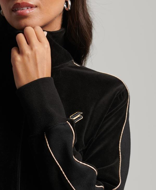 Superdry femmes haut de survêtement en velours à logo code s D64Z6091 vêtements noir