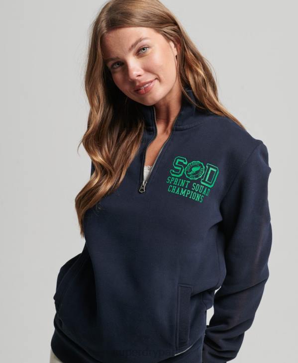 Superdry femmes haut de survêtement oversize à demi-zip d'athlétisme D64Z6035 vêtements marine