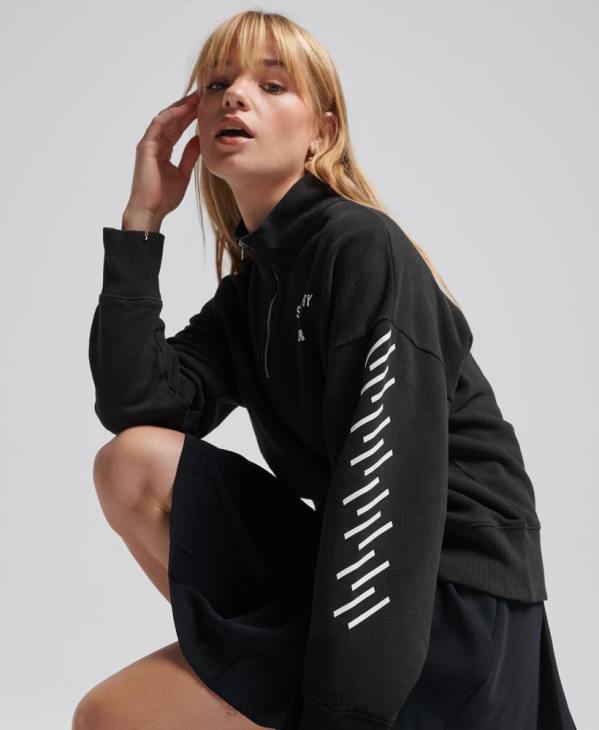 Superdry femmes haut à demi-zip core sport D64Z3486 vêtements noir