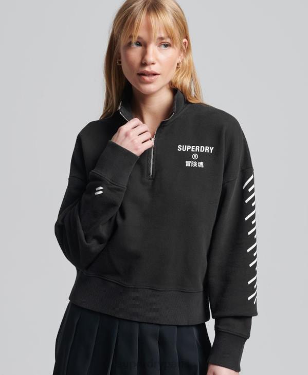 Superdry femmes haut à demi-zip core sport D64Z3486 vêtements noir