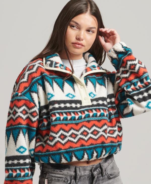 Superdry femmes haut en molleton imprimé demi-zip D64Z5785 vêtements multi