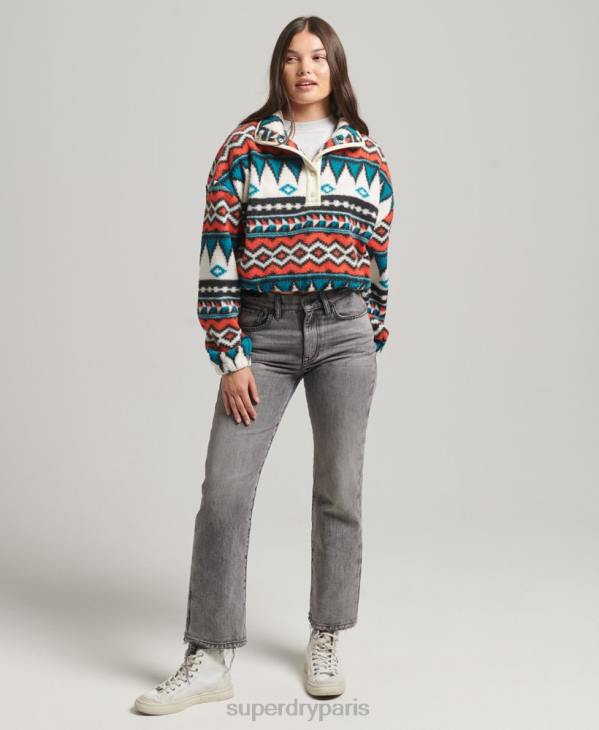 Superdry femmes haut en molleton imprimé demi-zip D64Z5785 vêtements multi