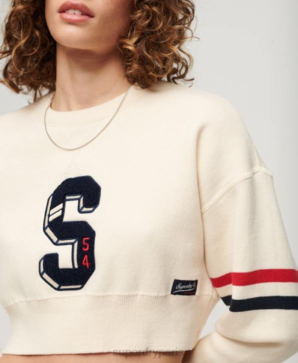 Superdry femmes pull ras du cou universitaire D64Z3954 vêtements blanc
