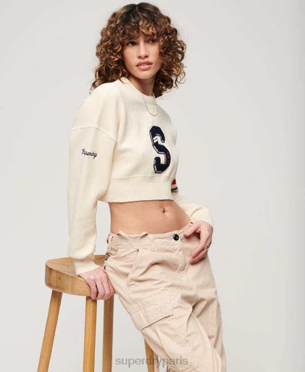 Superdry femmes pull ras du cou universitaire D64Z3954 vêtements blanc