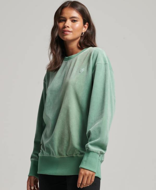 Superdry femmes ras du cou oversize en velours avec logo code s D64Z5776 vêtements vert