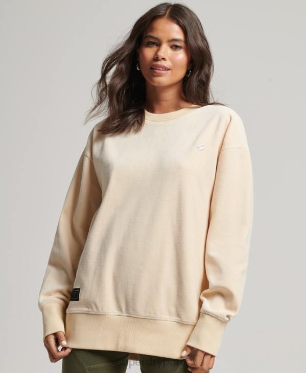Superdry femmes ras du cou oversize en velours avec logo code s D64Z5805 vêtements crème