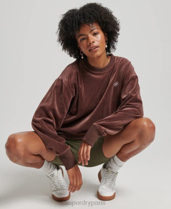 Superdry femmes ras du cou oversize en velours avec logo code s D64Z5856 vêtements brun